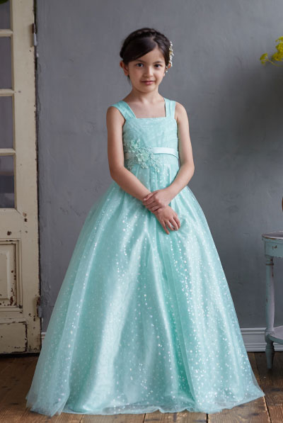 ドットチュールミントファンシーキッズドレス