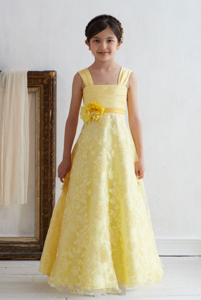 イエローフラワーオーガンジーキッズドレス