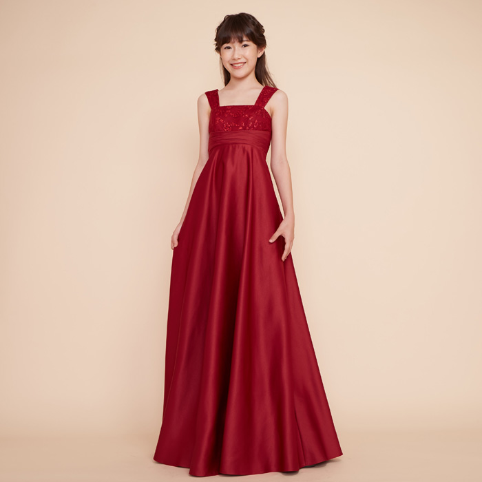 キラキラグリッターレッドサテンジュニアドレス