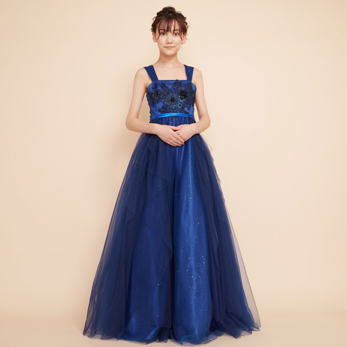 フラワー刺繍ネイビーチュールジュニアドレス