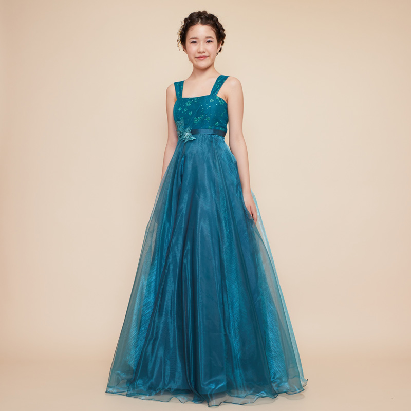 グリーンオーロラオーガンジーグリッタージュニアドレス