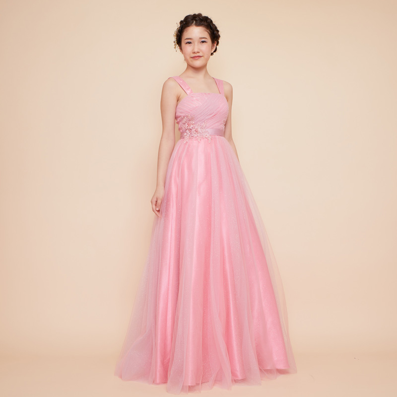 2色チュールグリッターローズピンクジュニアドレス