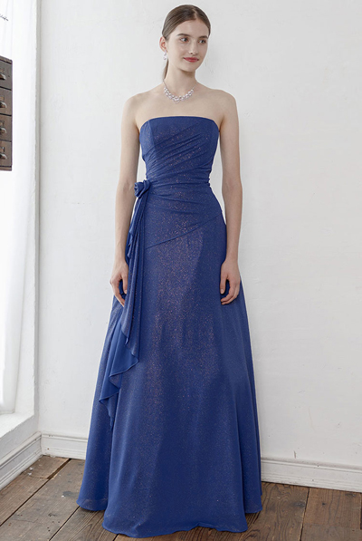 ゴールドグリッターシフォンフラワーフリルモチーフ付きドレス