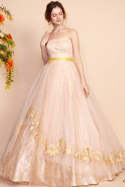 グリッター刺繍アシンメトリーシャンパンドレス